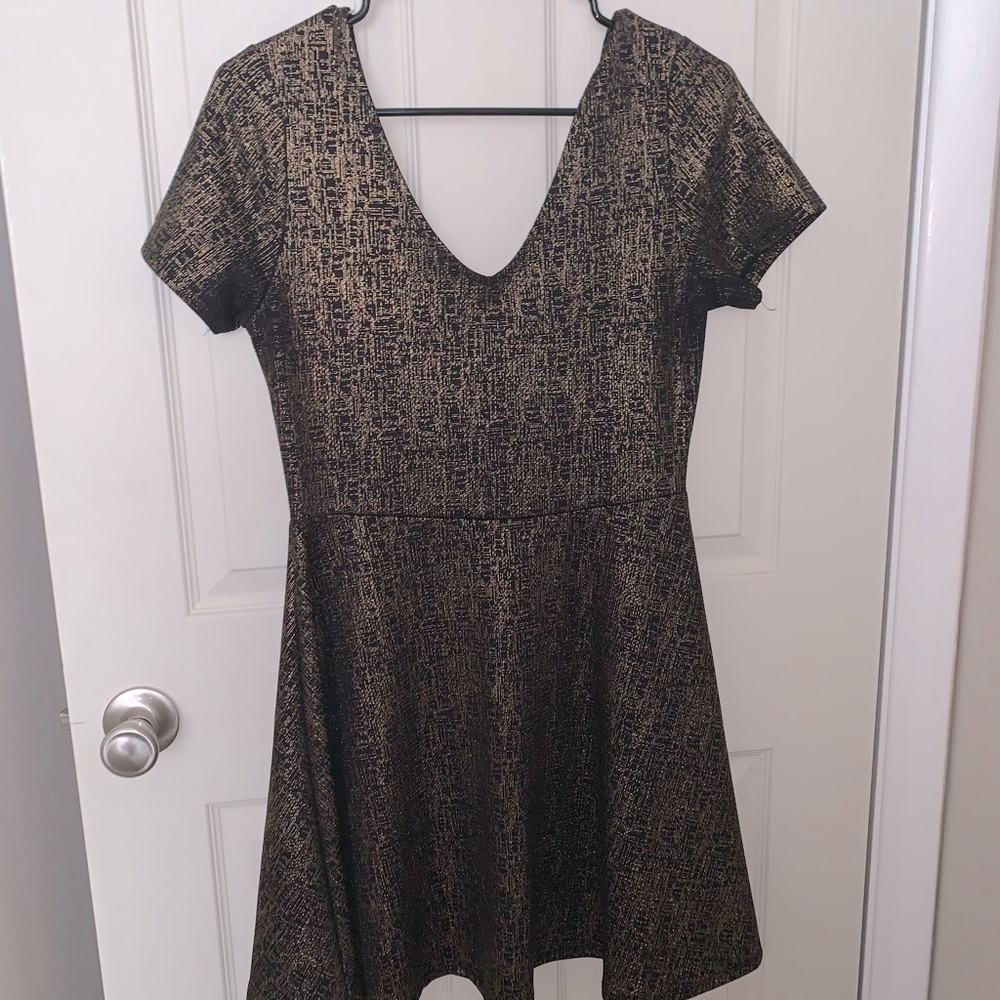Gold Glitter Fit & Flare Dress